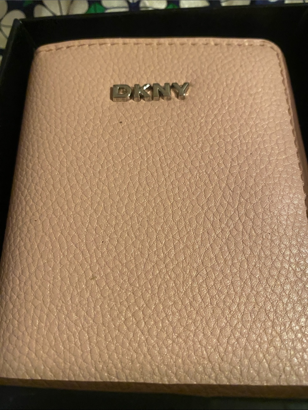 DKNY Pink Pebbled Leather Compact Wallet with Gold Logo